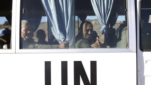 Free at last: Fijian UN peacekeepers arrive in Israeli-held territory.