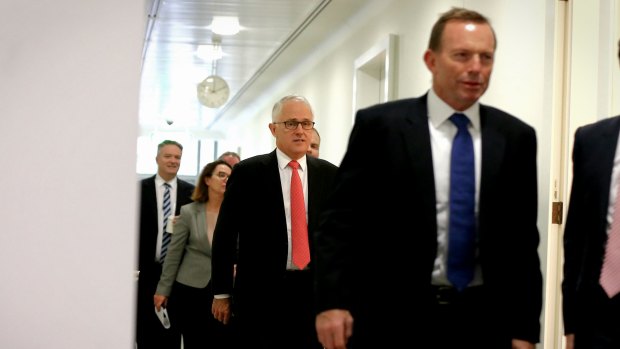 At war? Prime Minister Malcolm Turnbull and former prime minister Tony Abbott at Parliament House.
