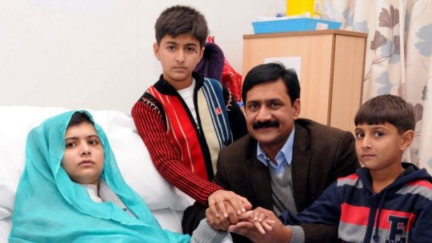 Malala Yousafzai recovers in Elizabeth Hospital in Birmingham, England on October 26, 2012 after she was shot in the head by the Taliban on a school bus in Pakistan.