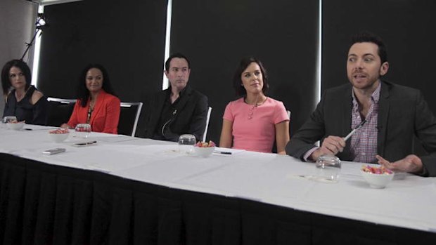 Ten chief Adam Boland (centre) unveiling <i>Wake Up</i> panel (from left) Natasha Exelby, Nuala Hafner, Natarsha Belling and James Mathison.