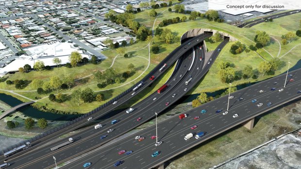 The interchange for the Western Distributor that will slice through the Hyde Street Reserve. 