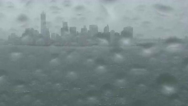 Manhattan as seen from a New York Harbour webcam.