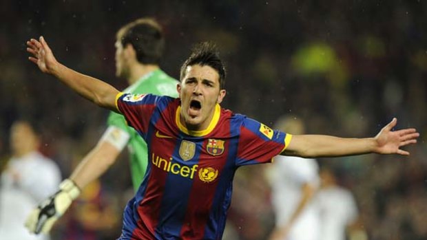 Barcelona's forward David Villa scored two goals.
