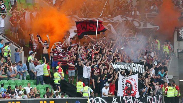 Travelling roadshow &#8230; Western Sydney fans added to the amazing atmosphere at AAMI Park on Saturday night and rejoiced as their team upset Melbourne Victory.