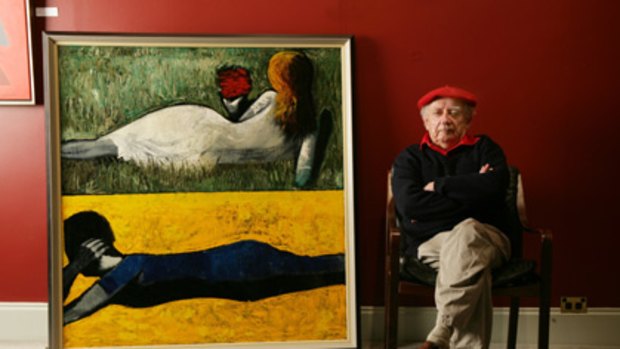 Artist Charles Blackman, with his 1961 work Double Image IV.