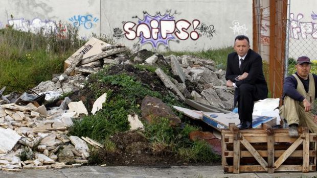 Moreland mayor Oscar Yildiz with landowner Zhao Zhuang are concerned over illegal dumping in their area.