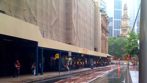 The bus stands next to the QVB on York Street in Sydney city centre were deserted at 8.00am today.