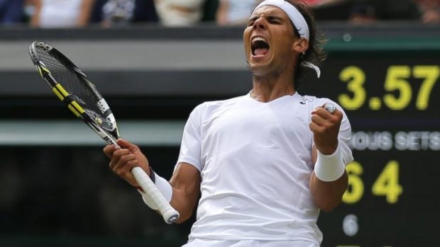 Relieved: Rafael Nadal celebrates beating his nemesis.