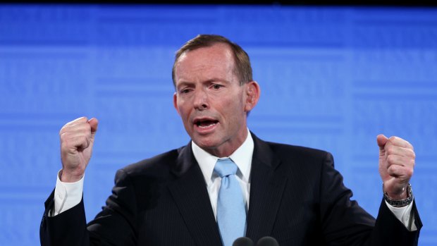 Tony Abbott at his ill-fated National Press Club address in February 2015. 