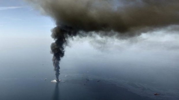 Disaster: the Deepwater Horizon oil rig burns at the height of the spill in the Gulf of Mexico on April 21, 2010.