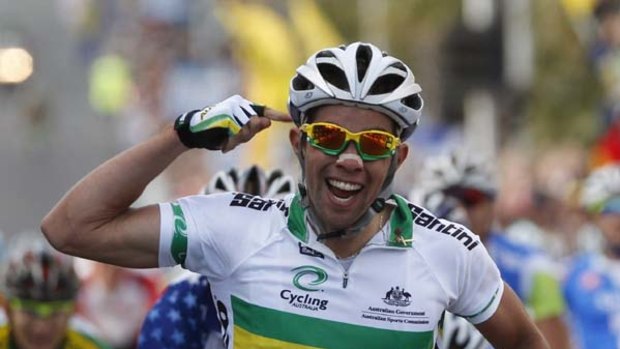 Australian Michael Matthews celebrates after winning the under-23 road race at the UCI Road Cycling World Championships in Geelong last year.