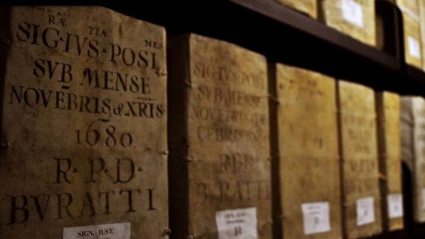Exhibition &#8230; papal files on display yesterday.