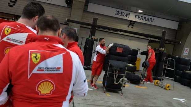 The Ferrari crew prepares for this weekend's Chinese Grand Prix.