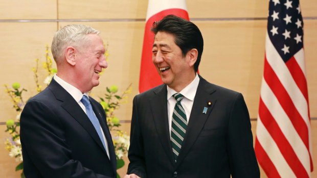 US Defence Secretary Jim Mattis (left) and Japanese Prime Minister Shinzo Abe. 