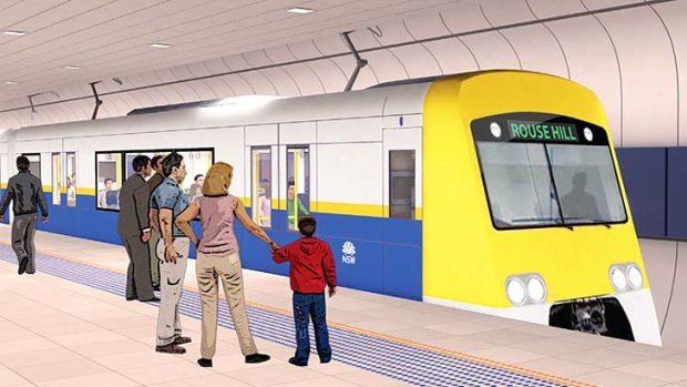 An artist's impression of a single deck, high-frequency train on the North West Rail Link.