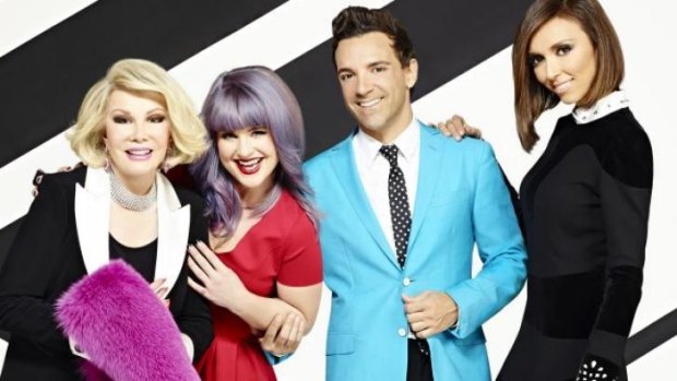The late Joan Rivers with the cast of <i>Fashion Police</i>.