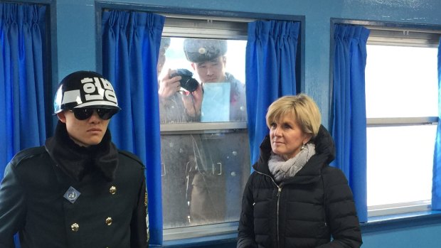 North Korean soldiers photograph Foreign Affairs Minister Julie Bishop during a trip to the demilitarised zone in South Korea in February.
