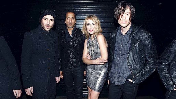 Give 'em 2.5 centimetres &#8230; Metric (from left): James Shaw, Joshua Winstead, Emily Haines and Joules Scott-Key.