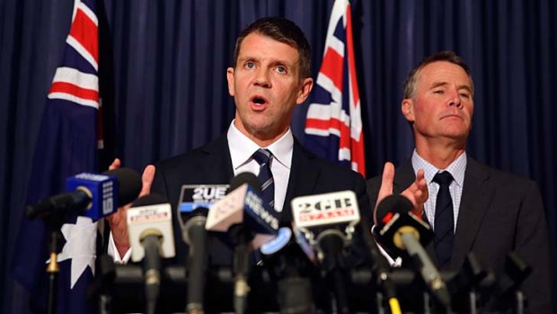 Parties united: Premier Mike Baird and Deputy Premier Andrew Stoner address a media conference at Parliament House on Tuesday.