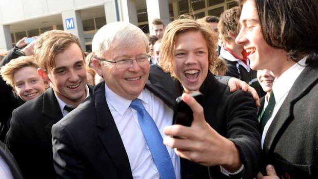 Prime Minister Kevin Rudd visiting Aquinas College in Ringwood.