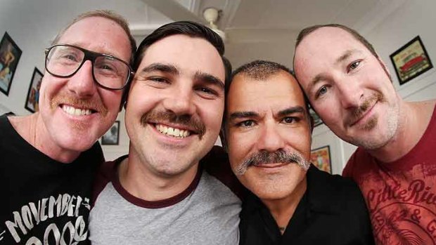 Mo Bros: Tasmanian Movember participants Rob Piper, Mark Kelly, Johnny Sofro and Matt O'Brien show off their 'mos.
