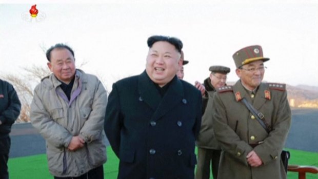 Kim Jong-un during the launch of four missiles into the sea near Japan.