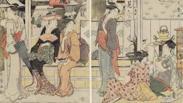 Utamaro, <i>Women Resting at the Fujimiya Teahouse</i> (detail), 1789-1790.