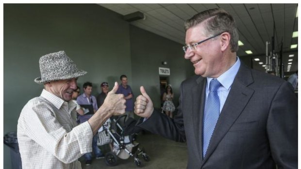 Bloke's bloke: Dennis Napthine was happy to stop for a chat with punters at the Avoca Cup. 