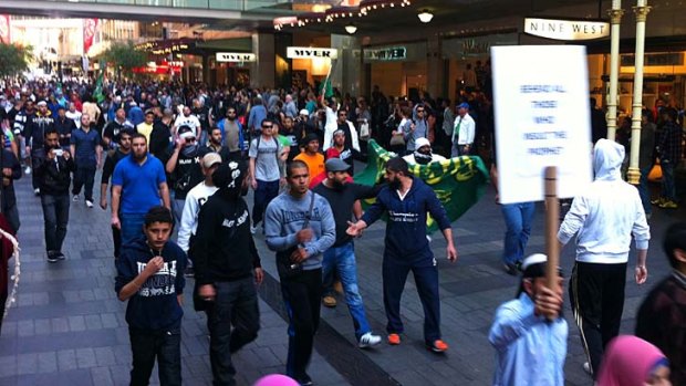Protesters on the streets of Sydney  today.