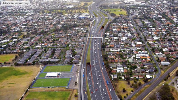 An artist's impression of the government's preferred route for Transurban's Western Distributor project. 