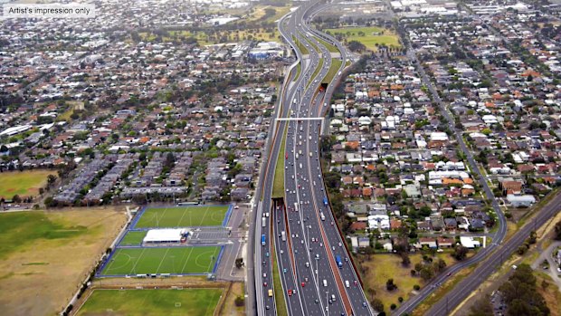 An artist's impression of the government's preferred route for Transurban's Western Distributor project. 