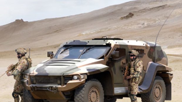A mock-up of Thales' new Hawkei military vehicle.