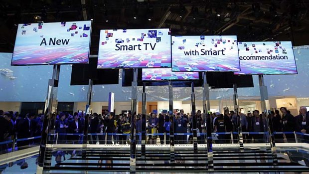 Gesture control ... Samsung smart TVs on display at the Consumer Electronics Show in Las Vegas.