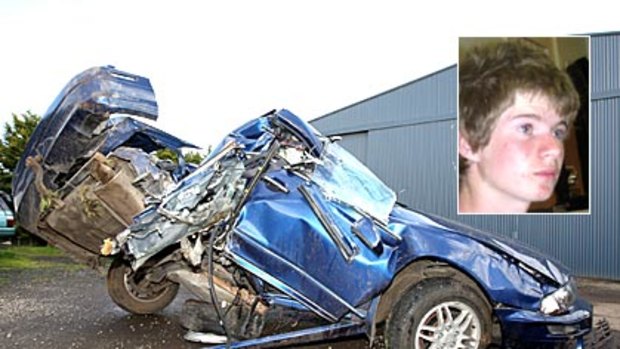 The car wreckage and, inset, James Roney.
