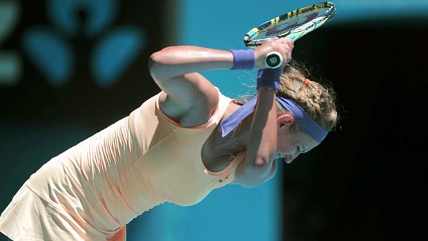 Grand slam ... Victoria Azarenka smashes her racquet in frustration.