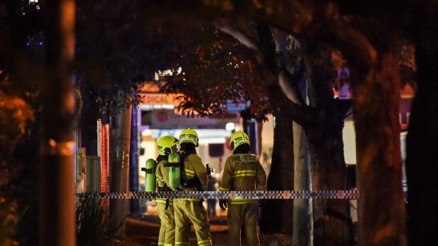 Emergency services gather at Merrylands Police Station after an incident on Thursday night.