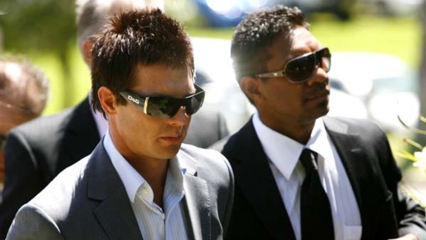 Ben Cousins and David Wirrpunda arriving at Penhros College for the Heath Ledger memorial service.