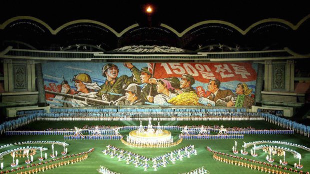 North Koreans perform during the Mass Games "Arirang" at the May Day Stadium in Pyongyang, North Korea.