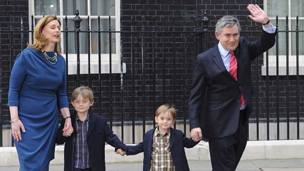 Gordon Brown, with his wife, Sarah, and their sons, Fraser (left) and John, leave Downing Street following Mr Brown's resignation as British prime minister in May last year.