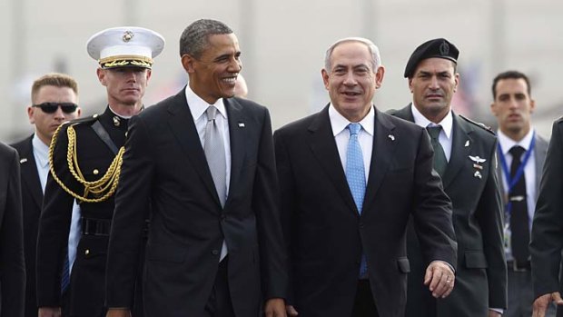 Peace broker: US President Barack Obama participates in a farewell ceremony with Israeli Prime Minister Benjamin Netanyahu.