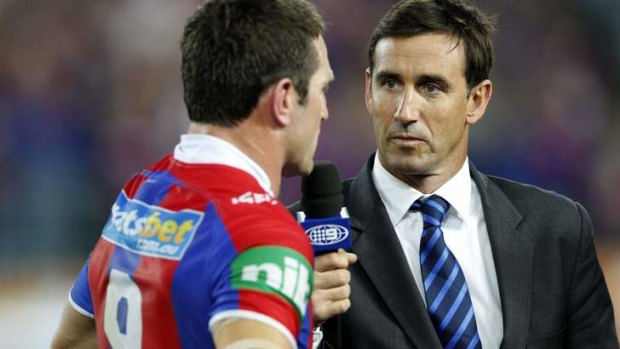 On-field reunion? Danny Buderus and Andrew Johns.
