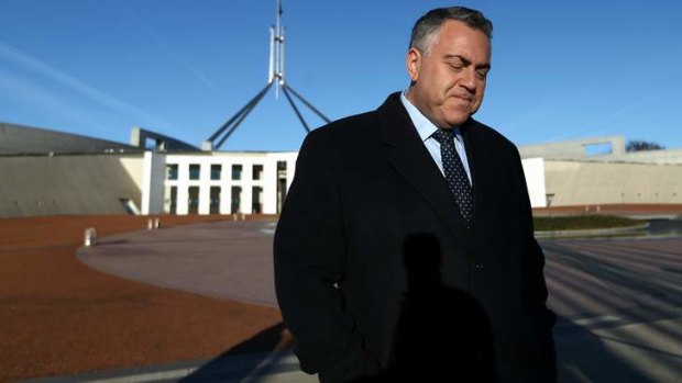 Treasurer Joe Hockey during breakfast television interviews on the front lawn of Parliament House this morning.