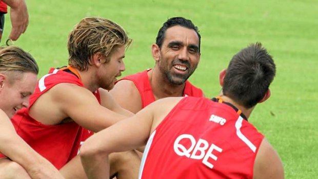 Back to work: Adam Goodes was back at training with his Swans teammates on Monday.