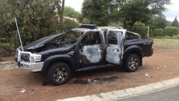 One of the vehicles torched in Canberra recently.