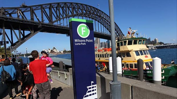 F for ferry: New signs guide travellers at Milsons Point wharf.