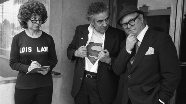 Superman creators Jerry Siegel (centre) and Joe Shuster with Joanne Siegel, the inspiration for  Lois Lane.