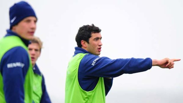 Recalled . . . Maxime Mermoz gestures during a training session in Marcoussis, south of Paris.
