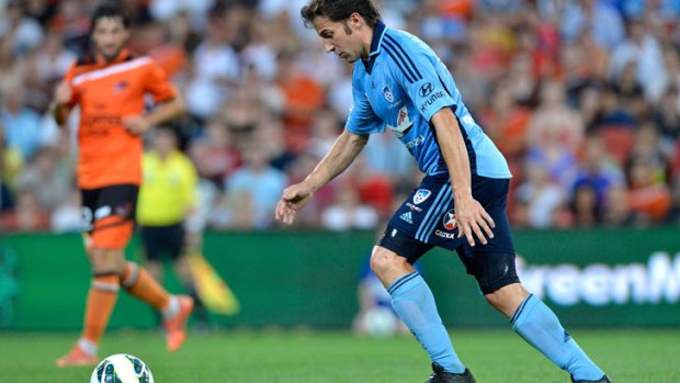 Sydney FC striker Alessandro Del Piero scores a goal against the Roar at Suncorp Stadium.