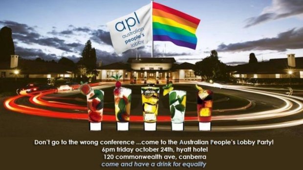 An invite from the Australian People's Lobby Party to the Hyatt Friday night.