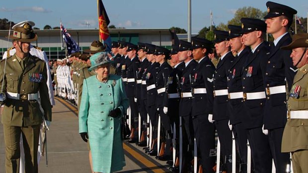 The Queen inspects the Federation Guard in Canberra.